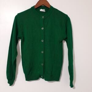 Vintage Sears Women's Sweater Green Large 100% Acrylic Button-Up Cardigan